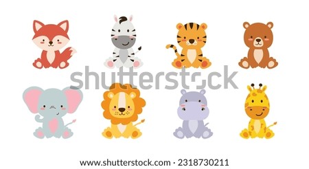 Cute wild animals set. vector illustration