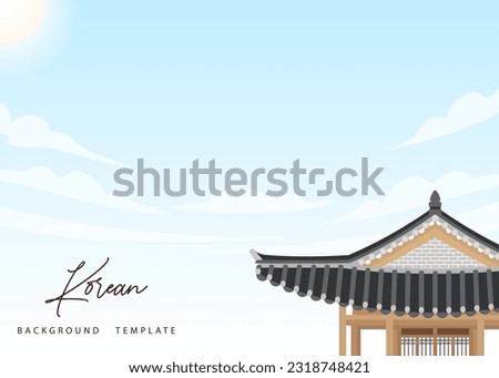 Korean background template, with hanok (korean traditional house) roof and blue sky Royalty-Free Stock Photo #2318748421
