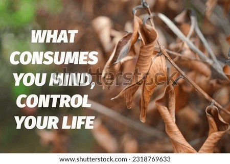 Motivational quote written with WHAT CONSUMES YOUR MIND, CONTROL YOUR LIFE.