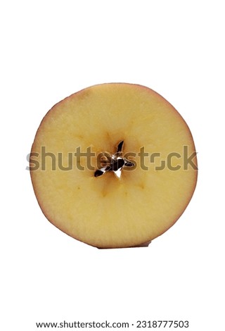 Oxidized apple piece on white background.