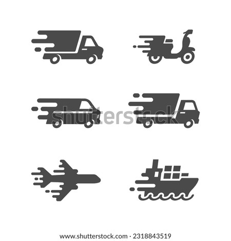 Fast moving delivery transport vector icons