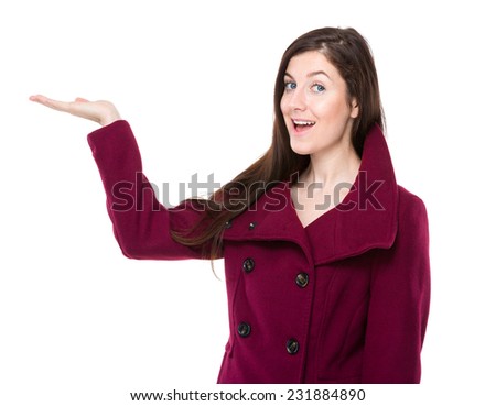 Brunette woman with open hand palm