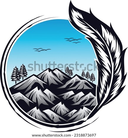 an illustration of a picture of a mountain drawn with a feather pencil. can be used for a traveling logo or a vacation logo