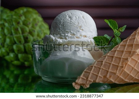 Sugar apple Ice Cream with real fruit and waffles cone 