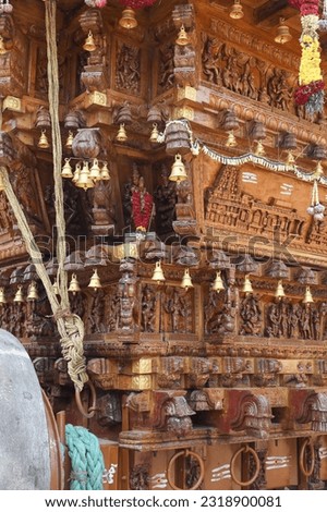 Beautiful Lord murugan wood statue in Big Temple Chariot	
