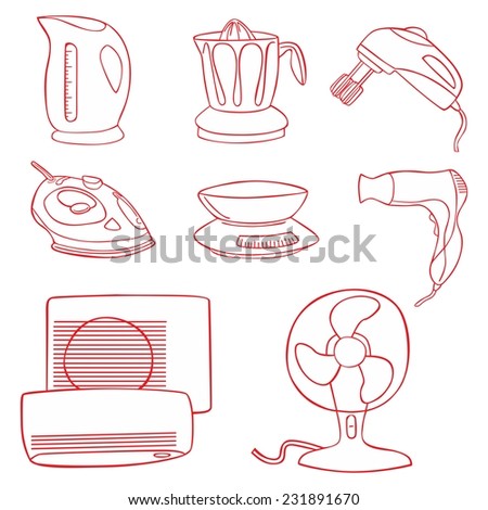 fully editable vector illustration of Household kitchen aplliance icons