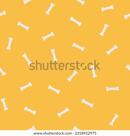 White bone seamless pattern on yellow background. Dog cookie bones or pet food cartoon character vector cross line template design for wrapping, textile, wallpaper, background, paper, phone case.