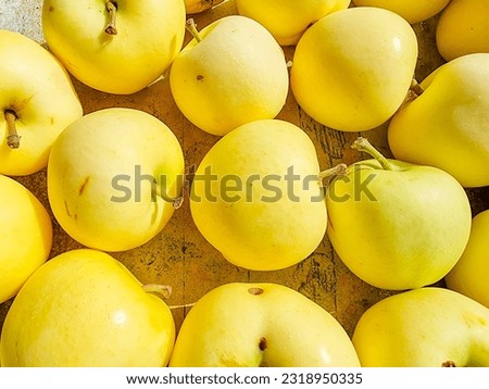yellow apple Raw fruit backgrounds overhead perspective, healthy organic fresh produce. Delivery healthy food background. Vegan vegetarian food.Grocery shopping food supermarket