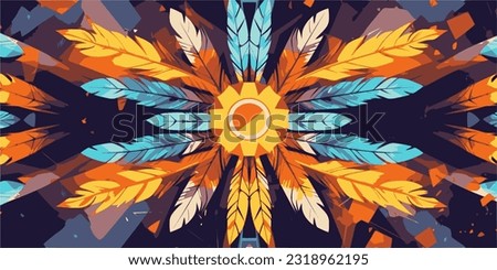 Native american heritage month, International Day of the World's Indigenous Peoples or Native American Day. Vector banner. Background with a pattern of feathers. Royalty-Free Stock Photo #2318962195
