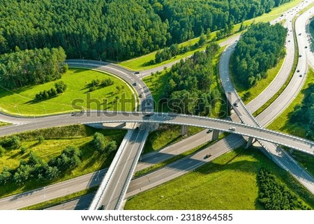 Aerial view of a road intersection in the city of Vilnius, Lithuania, on summer day Royalty-Free Stock Photo #2318964585