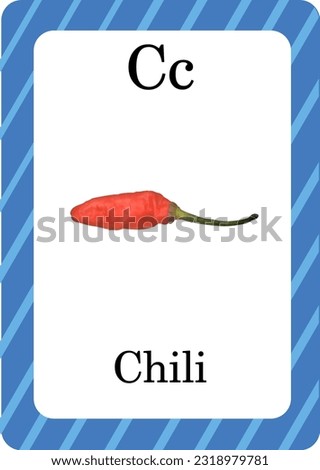 chili with a frame for ABC Flash Cards. Letters, words and pictures. Educational alphabet cards for kids. children's alphabet page.