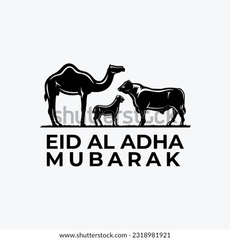 Silhouette of Qurban Camel Cow and Goat, Eid Al Adha, Qurban Vector Art Isolated EPS
