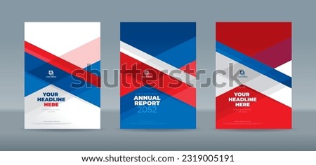 Abstract random transparent rectangle on white red and blue background. A4 size book cover template for annual report, magazine, booklet, proposal, portfolio, brochure, poster