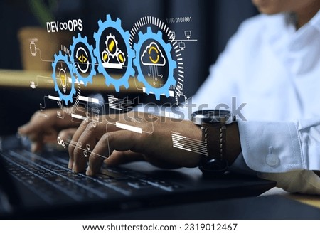 Devops engineer or software developer operation engineer work with agile as programer development concept with dev ops icon computer screen project to coding release and deploy operate for monitoring Royalty-Free Stock Photo #2319012467