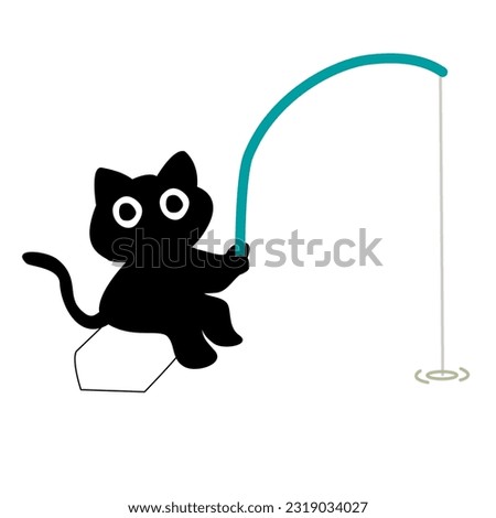 Cute black cat fishing animal hand drawn style. Vector illustration design.