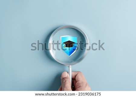 Magnifiier glass focus to Insurance for education protection. study, education security sign. Editable education insurance symbol.