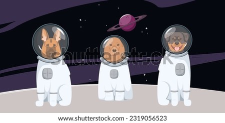 Funny dogs in spacesuits in space. Cartoon style.
 Royalty-Free Stock Photo #2319056523