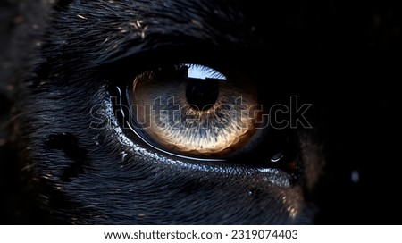 Wildlife black panther nature photography. Open eye glowing fur. Dangerous cat animal tropical jungle forest hunter close up photo