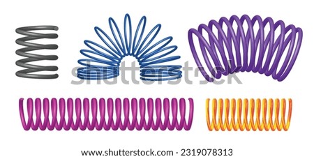 set coil spring twisted, metal industrial coil isolated. 3d rendering Royalty-Free Stock Photo #2319078313