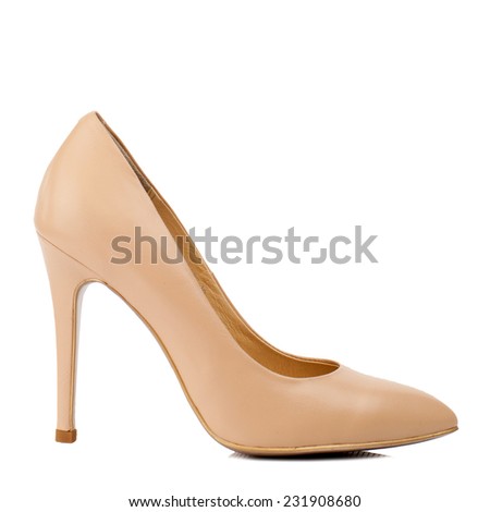 Cream high heel women shoe isolated on white background.  Royalty-Free Stock Photo #231908680