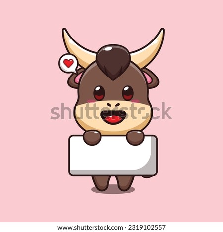 bull holding greeting banner cartoon vector illustration.