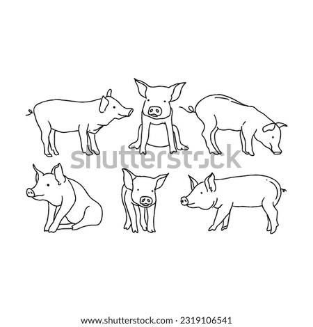 pig hand drawn doodle illustrations vector set