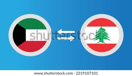 round icons with Kuwait and Lebanon flag exchange rate concept graphic element Illustration template design
