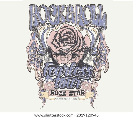 Fearless rock tour graphic print design for t-shirt fashion and others. Rock and roll artwork. Royalty-Free Stock Photo #2319120945