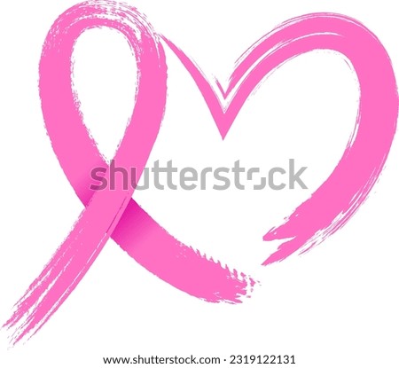 Pink ribbon symbol with heart. Breast Cancer Awareness Month. Icon design. For poster, banner and t-shirt. Brush style illustration.