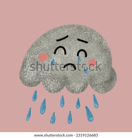 Cute cartoon crying raining cloud pink background