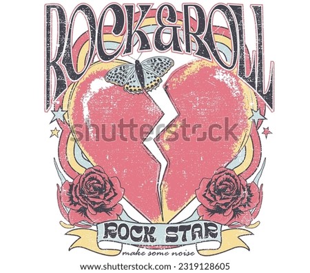 Butterfly artwork. Heart rock music logo. Rock and roll tour t shirt print design. Rose flower graphic illustration. Music poster. Rockstar vector artwork. 