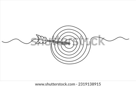 Continuous one line drawing of arrow on target circle.Target bullseye or arrow on target. The business grows according to the goals set. Business market concept.  Illustration with quote template.  Royalty-Free Stock Photo #2319138915