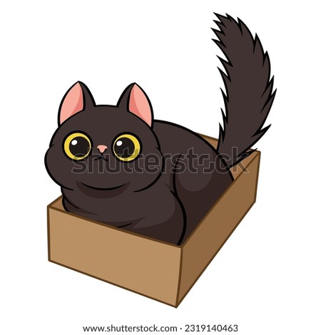 Cats sitting, sleeping and playing in cardboard box. Funny hiding kittens. Adopt homeless pet, vector art. Illustration animal kitten in box, feline cat pet.