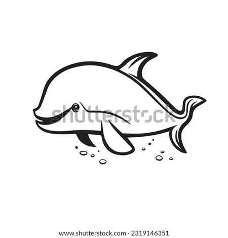 Coloring page simple black and white cute whale vector design