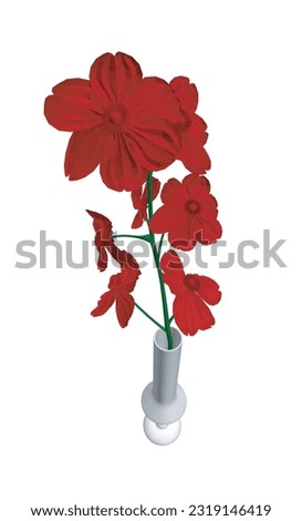 Polygonal of Flowers line drawing vector art in a vase for decoration. Line flower bouquets in vases, vector illustration. 3D.
