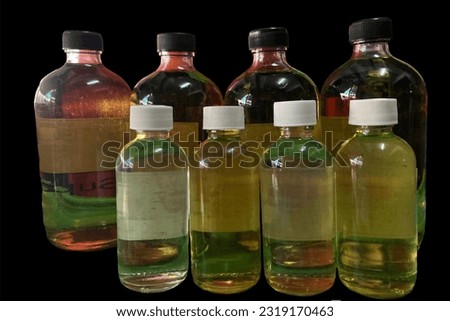 Transformer oil for Karl Fischer Titration Water Content Test and Dielectric Breakdown Testing , isolated on a  black background.no focus