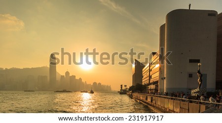 Hong Kong in golden hour .