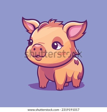 Cute little cartoon kawaii anime boar. Pet Animal. Flat vector illustration clipart for children
