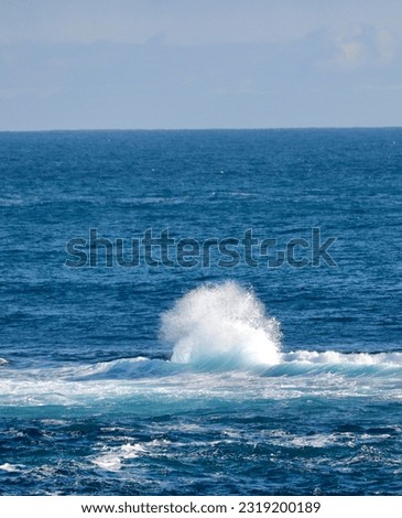 Huge splash against hidden rock as ocean surf wave crashes against it in South Australia in area of Great Australian Bight Royalty-Free Stock Photo #2319200189