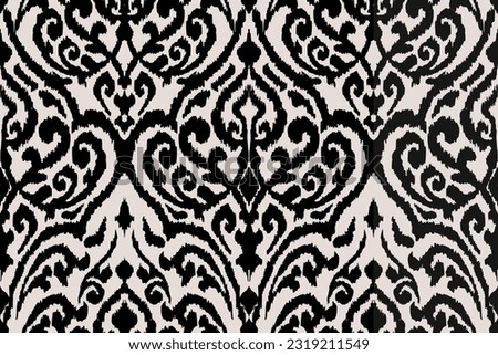 African Ikat floral paisley embroidery on white background.geometric ethnic oriental pattern traditional.Aztec style abstract vector illustration.design for texture,fabric,clothing,wrapping,carpet.