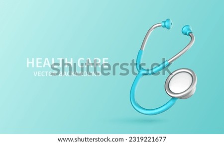 3D realistic medical stethoscope isolated on blue background. Medicine and healthcare, cardiology, medical education. Vector 3d illustration Royalty-Free Stock Photo #2319221677