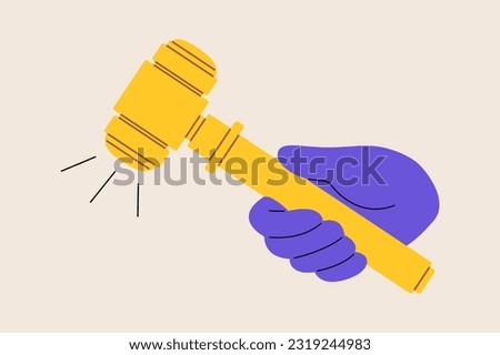 Hand of judge holding wooden gavel. Wood hammer of chairman. Colorful vector illustration
 Royalty-Free Stock Photo #2319244983