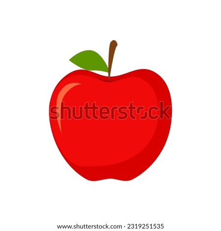 Red apple with leaf isolated on white background.