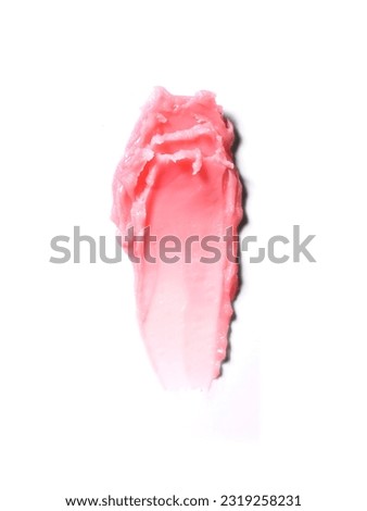 Pink Nourishing lip balm texture, texture stroke isolated on white background. Cosmetic product swatch Royalty-Free Stock Photo #2319258231