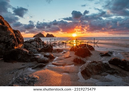 Holywell bay, Newquay, Cornwall at sunset, beautiful beach with amazing views Royalty-Free Stock Photo #2319275479