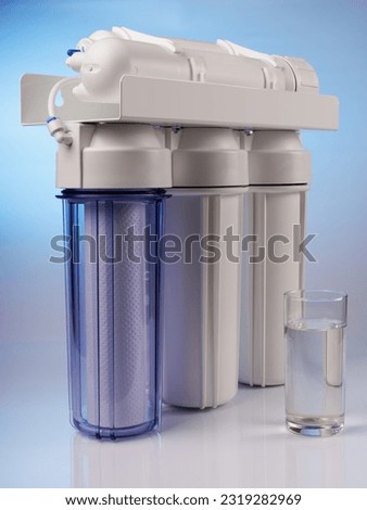 Reverse osmosis filter system with glass of water Royalty-Free Stock Photo #2319282969