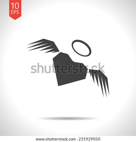 Vector flat winged heart icon isolated on white. Eps10