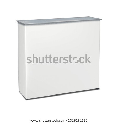 White blank pop-up exhibition display table stand vector mockup. Trade show promotional counter realistic mock-up Royalty-Free Stock Photo #2319291331