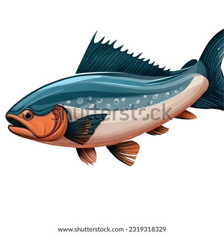 fish illustration in blue color. Illustration of a salmon fish on a white background, vector illustration