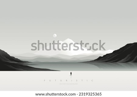 Surreal futuristic landscape. Modern minimal abstract panoramic background. Minimal zen aesthetic wallpaper. Vector illustration Royalty-Free Stock Photo #2319325365